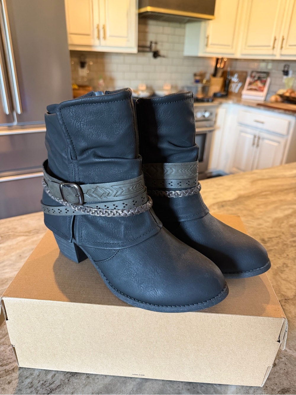 Jellypop Women's Black Ankle Boots with Decorative Strap